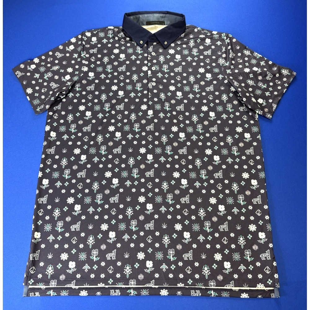 Greyson Golf Polo Mens L Story Telling Wolf Fiddle All‎ Over Print Performance
